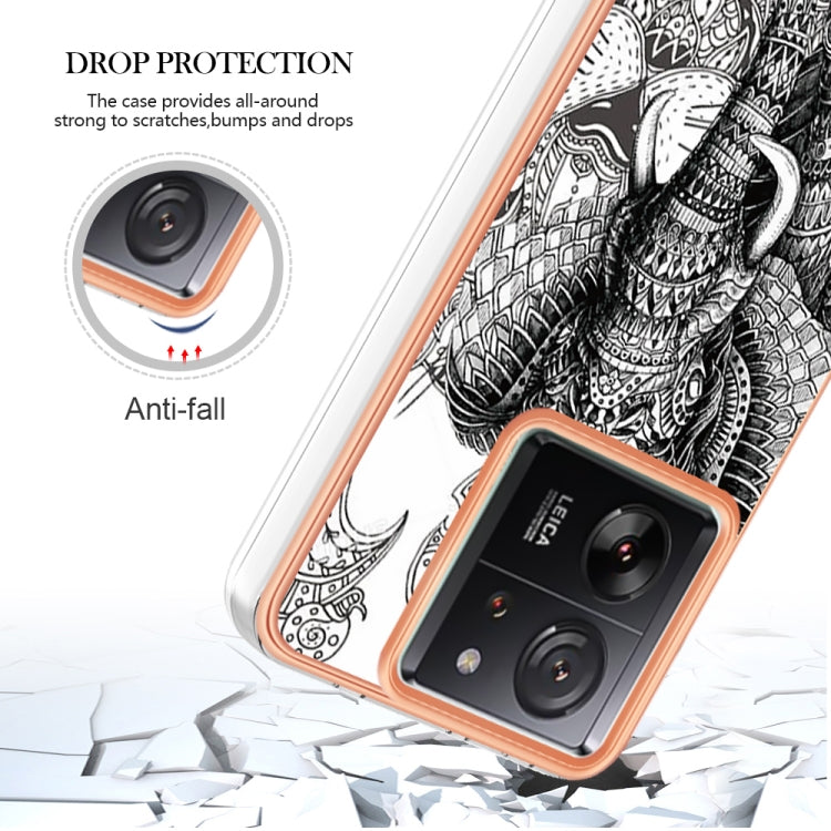 For Xiaomi 13T/13T Pro Electroplating Marble Dual-side IMD Phone Case(Totem Elephant) - Xiaomi Cases by PMC TechLife | Online Shopping South Africa | PMC TechLife | Buy Now Pay Later Mobicred