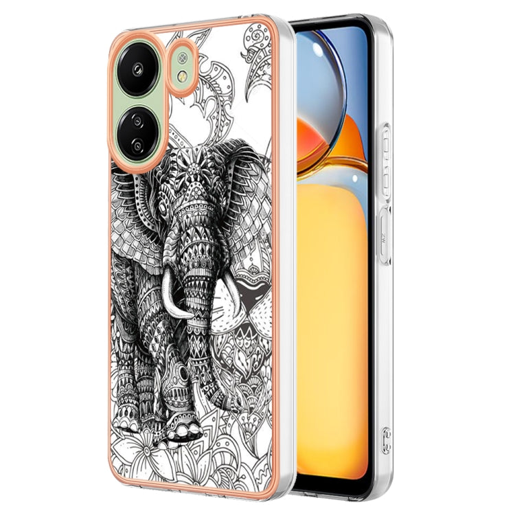 For Xiaomi Redmi 13C 4G Electroplating Marble Dual-side IMD Phone Case(Totem Elephant) - 13C Cases by PMC TechLife | Online Shopping South Africa | PMC TechLife | Buy Now Pay Later Mobicred