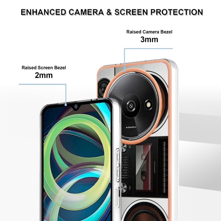 For Xiaomi Redmi A3 Electroplating Marble Dual-side IMD Phone Case(Retro Radio) - Xiaomi Cases by PMC Jewellery | Online Shopping South Africa | PMC Jewellery | Buy Now Pay Later Mobicred