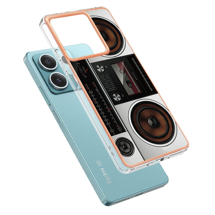 For Xiaomi Redmi Note 13 5G Electroplating Marble Dual-side IMD Phone Case(Retro Radio) - Note 13 Cases by PMC Jewellery | Online Shopping South Africa | PMC Jewellery | Buy Now Pay Later Mobicred