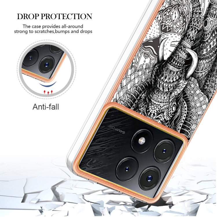 For Xiaomi Poco X6 Pro / Redmi K70E Electroplating Marble Dual-side IMD Phone Case(Totem Elephant) - K70E Cases by PMC TechLife | Online Shopping South Africa | PMC TechLife | Buy Now Pay Later Mobicred