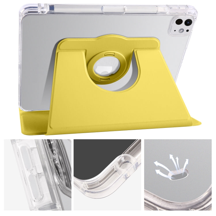 For iPad Pro 11 2024 Clear Acrylic 360 Rotation Detachable Leather Tablet Case(Yellow) - iPad Pro 11 2024 Cases by PMC TechLife | Online Shopping South Africa | PMC TechLife | Buy Now Pay Later Mobicred