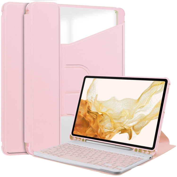 For Samsung Galaxy Tab S9+ 360 Rotation Transparent Smart Leather Case with Keyboard(Pink) - Galaxy Tab S9+ Cases by PMC Jewellery | Online Shopping South Africa | PMC Jewellery | Buy Now Pay Later Mobicred