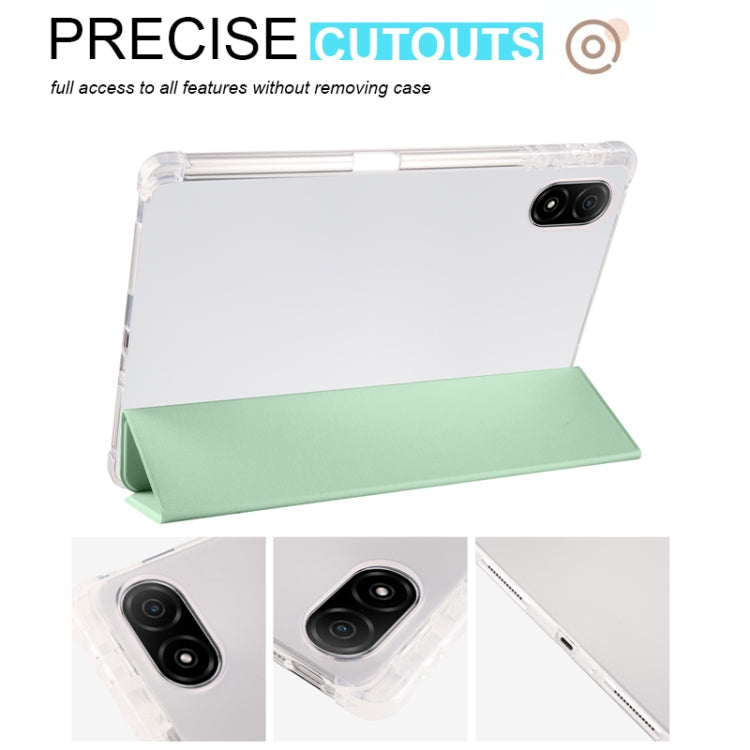 For Honor Pad V8 Pro 3-folding Transparent TPU Smart Leather Tablet Case(Matcha Green) - Honor by PMC TechLife | Online Shopping South Africa | PMC TechLife | Buy Now Pay Later Mobicred