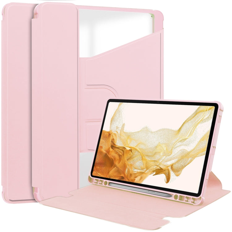 For Samsung Galaxy Tab S9 360 Rotation Transparent Smart Leather Case(Pink) - Galaxy Tab S9 Cases by PMC Jewellery | Online Shopping South Africa | PMC Jewellery | Buy Now Pay Later Mobicred