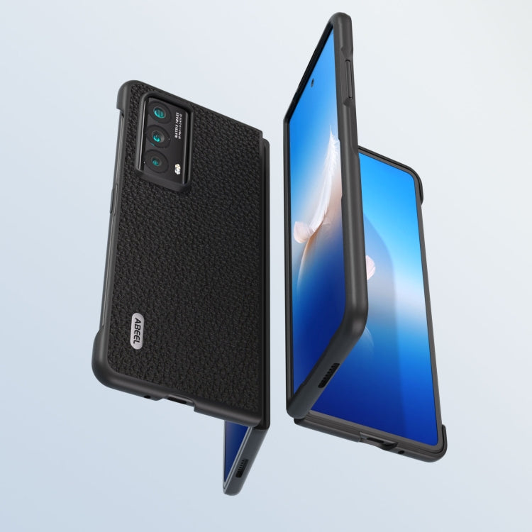 For Honor Magic Vs2 ABEEL Genuine Leather Litchi Texture Phone Case(Black) - Honor Cases by PMC TechLife | Online Shopping South Africa | PMC TechLife | Buy Now Pay Later Mobicred