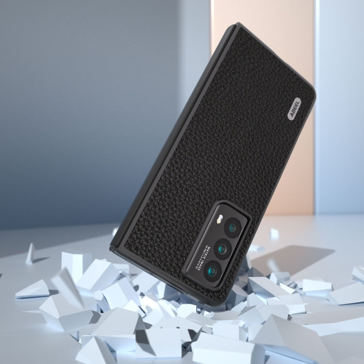 For Honor Magic Vs2 ABEEL Genuine Leather Litchi Texture Phone Case(Black) - Honor Cases by PMC TechLife | Online Shopping South Africa | PMC TechLife | Buy Now Pay Later Mobicred