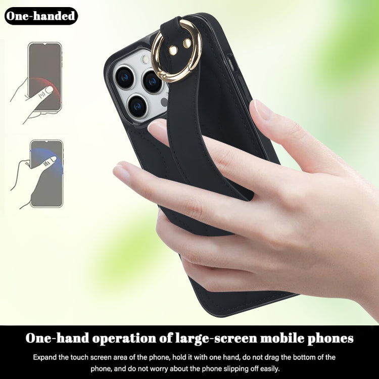For iPhone 14 Pro Non-slip Full Coverage Ring PU Phone Case with Wristband(Black) - iPhone 14 Pro Cases by PMC TechLife | Online Shopping South Africa | PMC TechLife