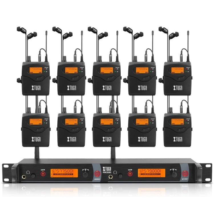 XTUGA RW2080 UHF Wireless Stage Singer In-Ear Monitor System 10 BodyPacks(EU Plug) - Microphone by XTUGA | Online Shopping South Africa | PMc TechLife | Buy Now Pay Later Mobicred