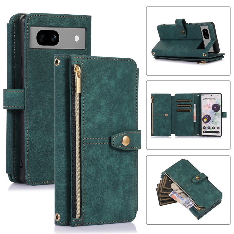 For Google Pixel 7a Dream 9-Card Wallet Zipper Bag Leather Phone Case(Green) - Google Cases by PMC Jewellery | Online Shopping South Africa | PMC Jewellery | Buy Now Pay Later Mobicred