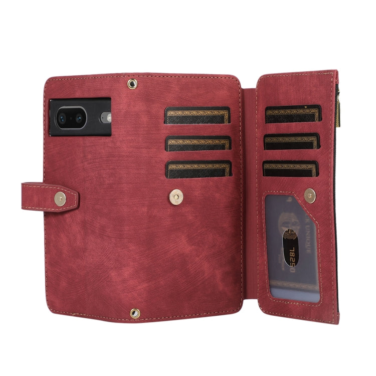 For Google Pixel 7 Dream 9-Card Wallet Zipper Bag Leather Phone Case(Red) - Google Cases by PMC Jewellery | Online Shopping South Africa | PMC Jewellery | Buy Now Pay Later Mobicred