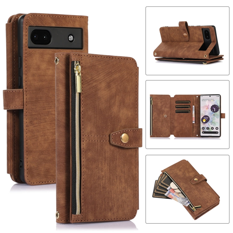 For Google Pixel 6a Dream 9-Card Wallet Zipper Bag Leather Phone Case(Brown) - Google Cases by PMC Jewellery | Online Shopping South Africa | PMC Jewellery | Buy Now Pay Later Mobicred