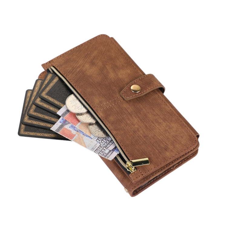 For Google Pixel 6a Dream 9-Card Wallet Zipper Bag Leather Phone Case(Brown) - Google Cases by PMC TechLife | Online Shopping South Africa | PMC TechLife | Buy Now Pay Later Mobicred