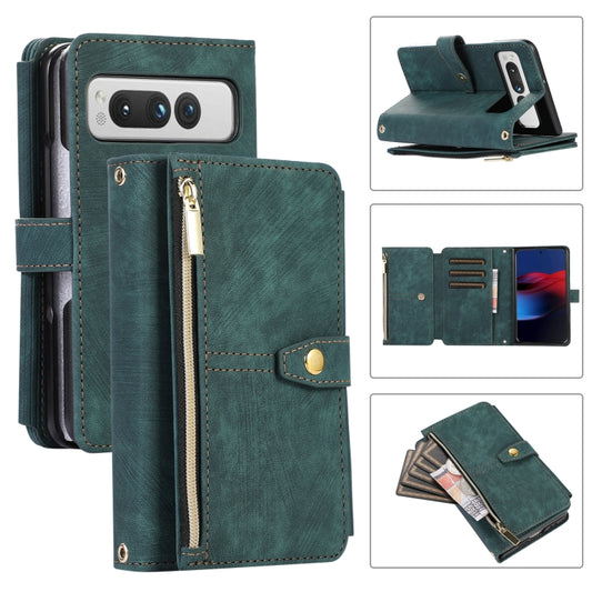 For Google Pixel Fold Dream 9-Card Wallet Zipper Bag Leather Phone Case(Green) - Google Cases by PMC Jewellery | Online Shopping South Africa | PMC Jewellery | Buy Now Pay Later Mobicred