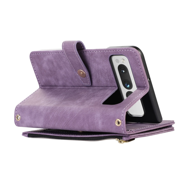 For Google Pixel Fold Dream 9-Card Wallet Zipper Bag Leather Phone Case(Purple) - Google Cases by PMC Jewellery | Online Shopping South Africa | PMC Jewellery | Buy Now Pay Later Mobicred