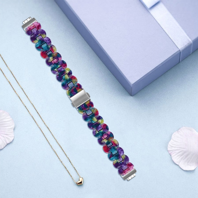 For Fitbit Inspire 3 Oval Resin Replacement Watch Band(Purple Green Flower) - Watch Bands by PMc TechLife | Online Shopping South Africa | PMc TechLife | Buy Now Pay Later Mobicred