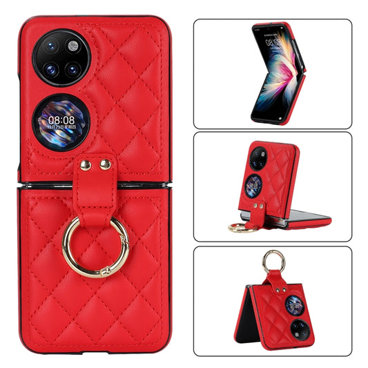 For Huawei P50 Pocket Rhombic Microfiber Folding Phone Case with Ring(Red) - Huawei Cases by PMC Jewellery | Online Shopping South Africa | PMC Jewellery | Buy Now Pay Later Mobicred