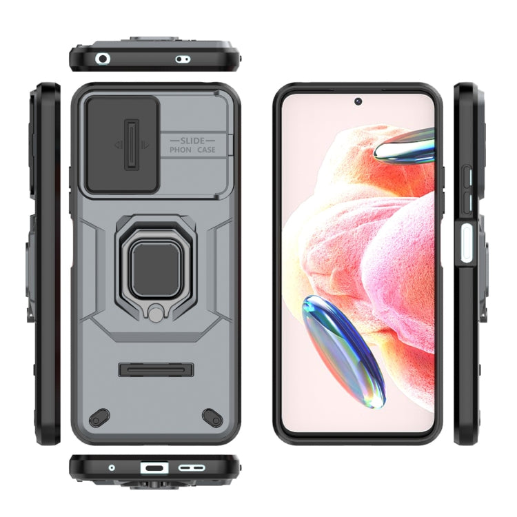 For Xiaomi Redmi Note 12 4G Global Sliding Camshield TPU + PC Shockproof Phone Case with Holder(Grey) - free shipping - PMC TechLife - Order now!