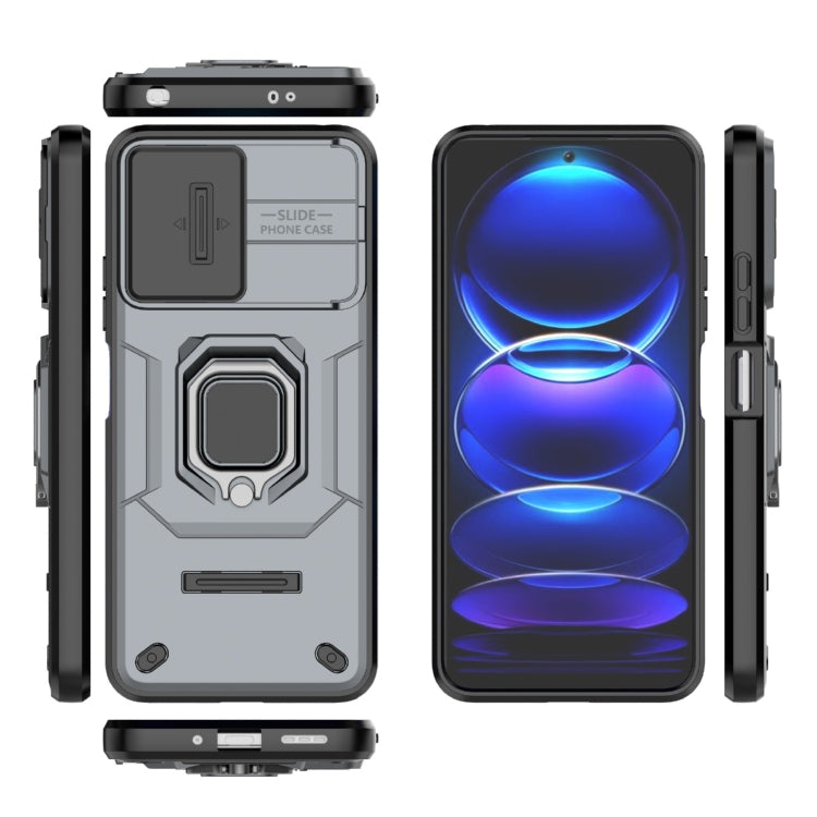 For Xiaomi Redmi Note 12 5G Global Sliding Camshield TPU + PC Shockproof Phone Case with Holder(Grey) - Xiaomi Cases by PMC TechLife | Online Shopping South Africa | PMC TechLife | Buy Now Pay Later Mobicred