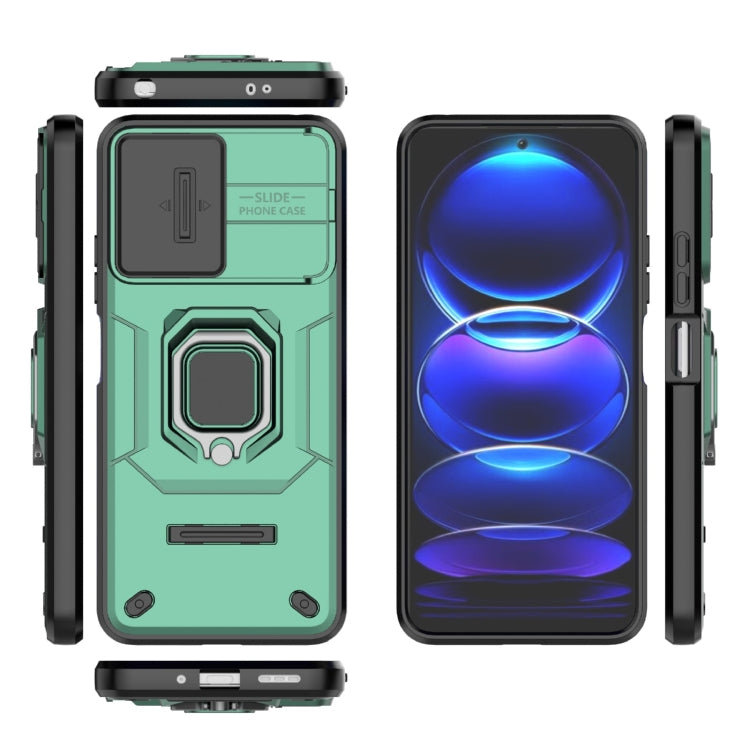 For Xiaomi Redmi Note 12 5G Global Sliding Camshield TPU + PC Shockproof Phone Case with Holder(Green) - Xiaomi Cases by PMC TechLife | Online Shopping South Africa | PMC TechLife | Buy Now Pay Later Mobicred