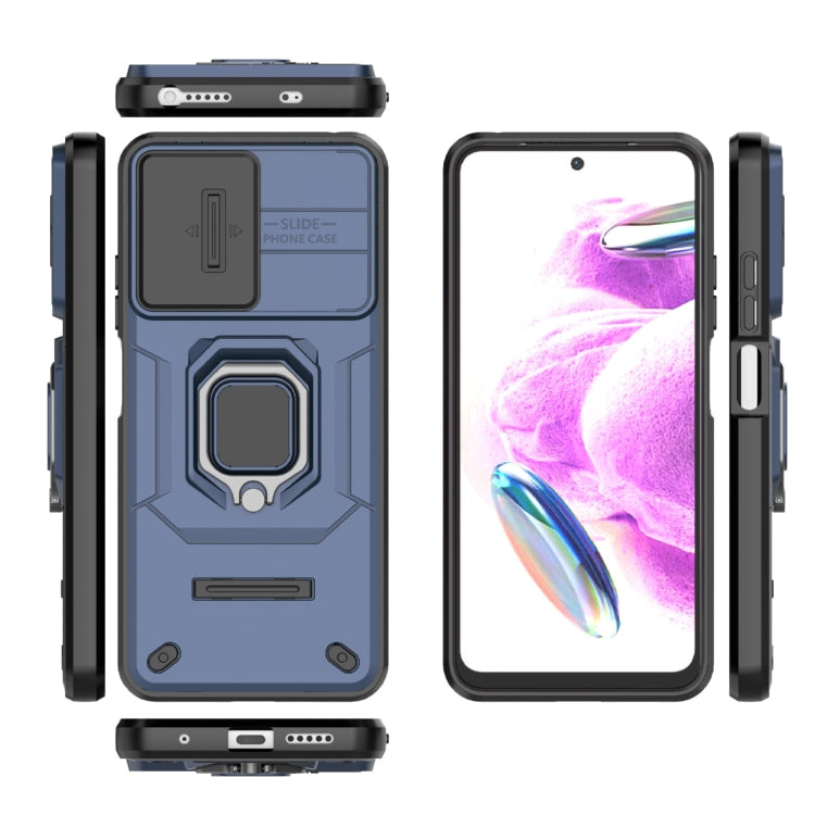 For Xiaomi Redmi Note 12S 4G Global Sliding Camshield TPU + PC Shockproof Phone Case with Holder(Blue) - Xiaomi Cases by PMC TechLife | Online Shopping South Africa | PMC TechLife | Buy Now Pay Later Mobicred