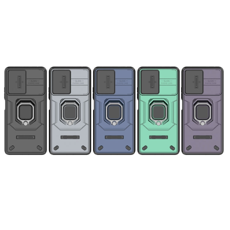 For Xiaomi Redmi Note 12 Turbo 5G Sliding Camshield TPU + PC Shockproof Phone Case with Holder(Grey) - Xiaomi Cases by PMC TechLife | Online Shopping South Africa | PMC TechLife | Buy Now Pay Later Mobicred