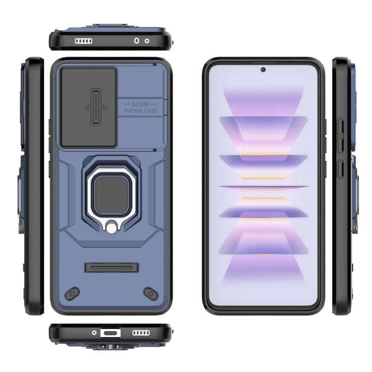 For Xiaomi Redmi K60 5G Sliding Camshield TPU + PC Shockproof Phone Case with Holder(Blue) - Xiaomi Cases by PMC TechLife | Online Shopping South Africa | PMC TechLife | Buy Now Pay Later Mobicred