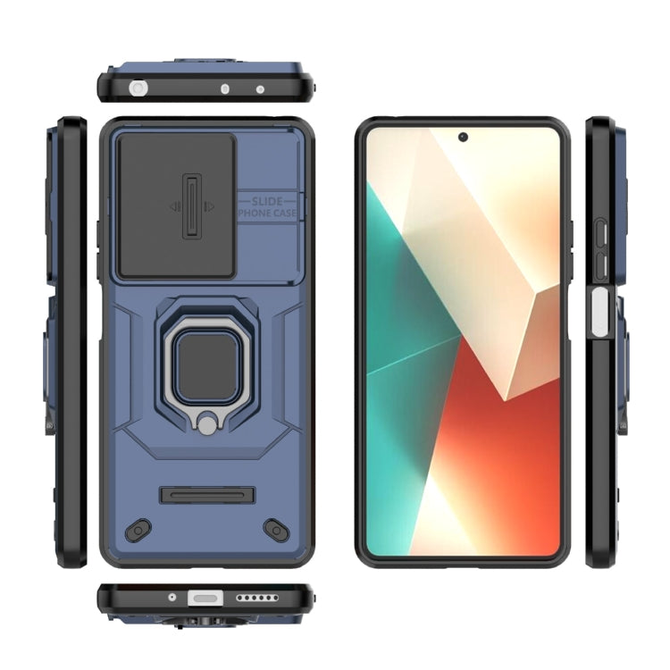 For Xiaomi Redmi Note 13 5G Sliding Camshield TPU + PC Shockproof Phone Case with Holder(Blue) - Note 13 Cases by PMC Jewellery | Online Shopping South Africa | PMC Jewellery | Buy Now Pay Later Mobicred