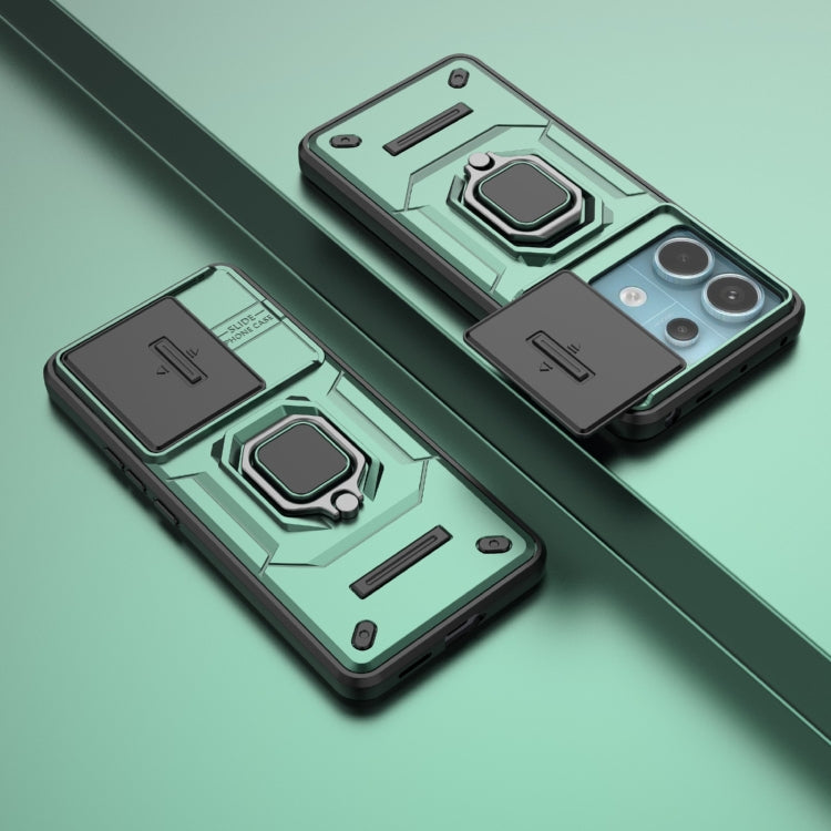 For Xiaomi Redmi Note 13 Pro 5G Sliding Camshield TPU + PC Shockproof Phone Case with Holder(Green) - Note 13 Pro Cases by PMC TechLife | Online Shopping South Africa | PMC TechLife | Buy Now Pay Later Mobicred