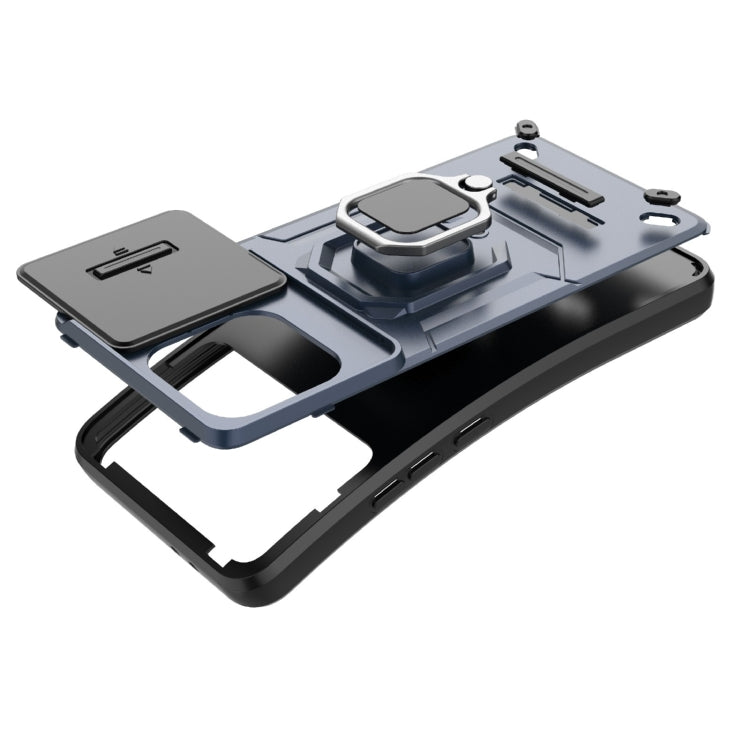 For Xiaomi Redmi K70E 5G Sliding Camshield TPU + PC Shockproof Phone Case with Holder(Blue) - K70E Cases by PMC TechLife | Online Shopping South Africa | PMC TechLife | Buy Now Pay Later Mobicred