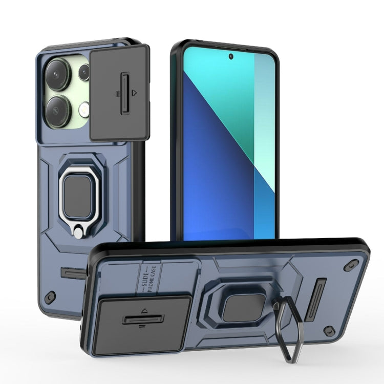 For Xiaomi Redmi Note 13 4G Global Sliding Camshield TPU + PC Shockproof Phone Case with Holder(Blue) - Note 13 Cases by PMC Jewellery | Online Shopping South Africa | PMC Jewellery | Buy Now Pay Later Mobicred