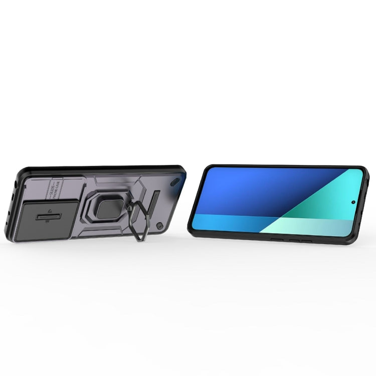 For Xiaomi Redmi Note 13 4G Global Sliding Camshield TPU + PC Shockproof Phone Case with Holder(Purple) - Note 13 Cases by PMC TechLife | Online Shopping South Africa | PMC TechLife | Buy Now Pay Later Mobicred