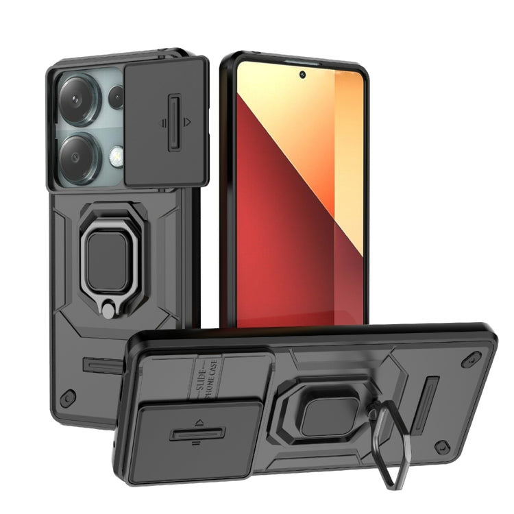 For Xiaomi Redmi Note 13 Pro 4G Global Sliding Camshield TPU + PC Shockproof Phone Case with Holder(Black) - Note 13 Pro Cases by PMC Jewellery | Online Shopping South Africa | PMC Jewellery | Buy Now Pay Later Mobicred