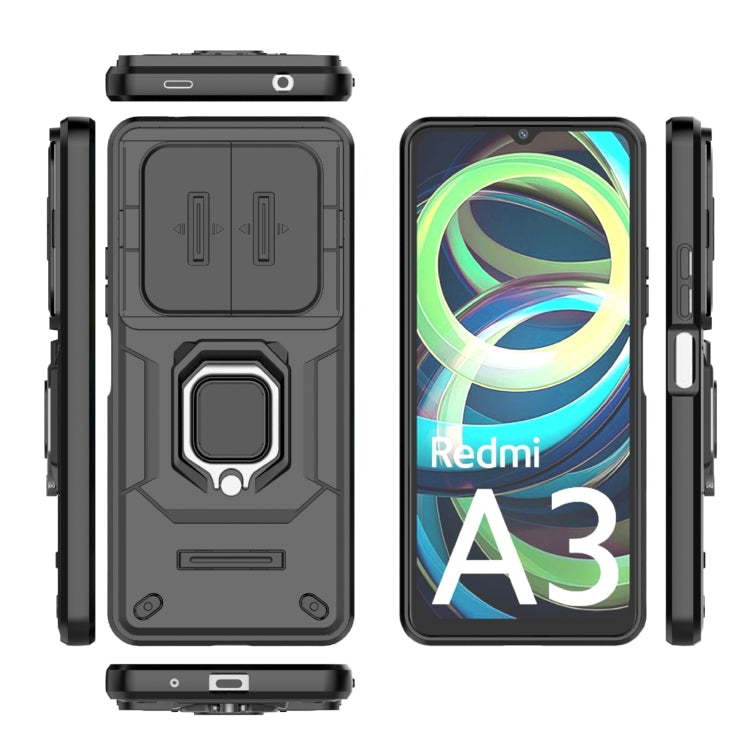 For Xiaomi Redmi A3 4G Global Sliding Camshield TPU + PC Shockproof Phone Case with Holder(Black) - Xiaomi Cases by PMC TechLife | Online Shopping South Africa | PMC TechLife