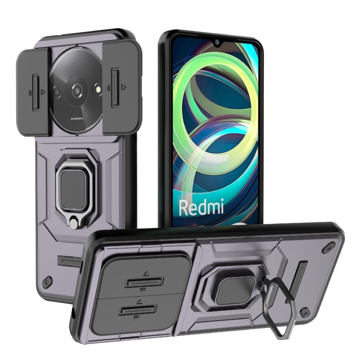 For Xiaomi Redmi A3 4G Global Sliding Camshield TPU + PC Shockproof Phone Case with Holder(Purple) - Xiaomi Cases by PMC TechLife | Online Shopping South Africa | PMC TechLife | Buy Now Pay Later Mobicred