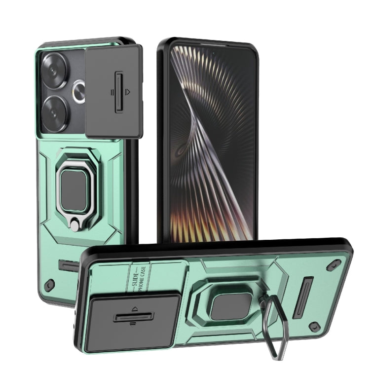 For Xiaomi Redmi Turbo 3 5G Sliding Camshield TPU + PC Shockproof Phone Case with Holder(Green) - Xiaomi Cases by PMC Jewellery | Online Shopping South Africa | PMC Jewellery | Buy Now Pay Later Mobicred