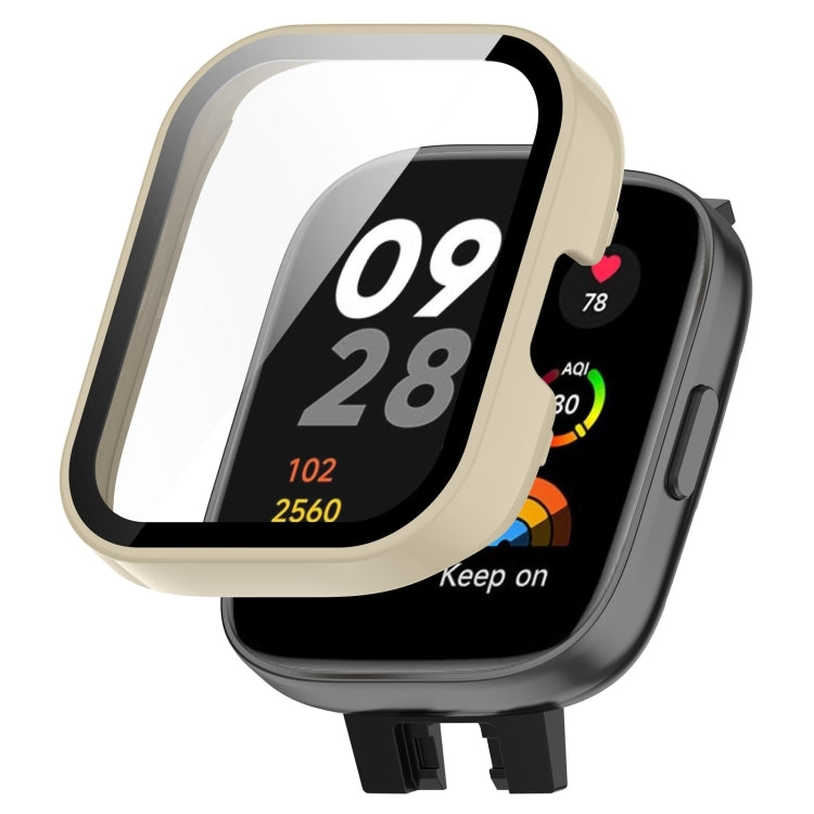 For Redmi Watch 3 Lite / Redmi Watch 3 Active PC + Tempered Film Integrated Watch Protective Case(Ivory White) - Watch Cases by PMC TechLife | Online Shopping South Africa | PMC TechLife