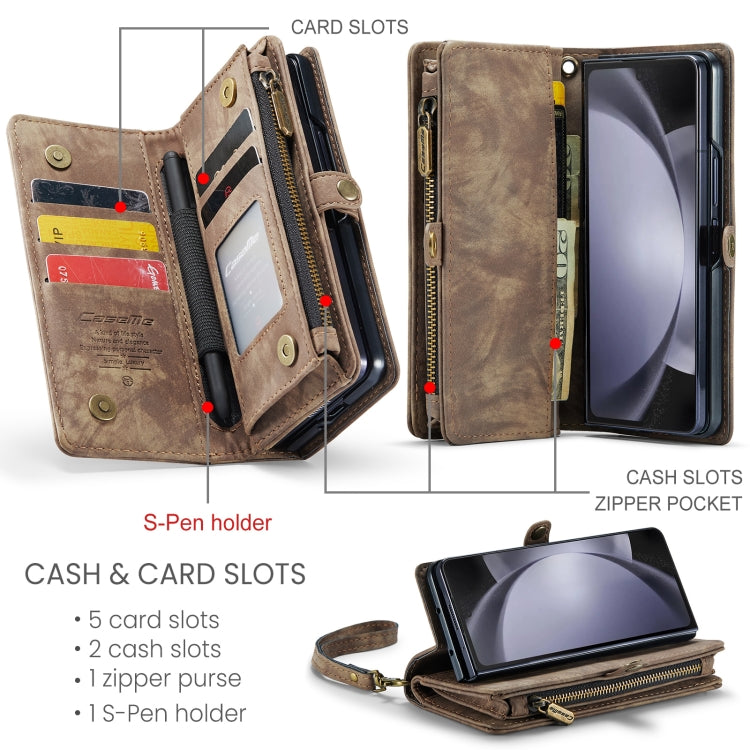 For Samsung Galaxy Z Fold5 CaseMe 008 Multifunctional Zipper Wallet Phone Leather Case(Brown) - Galaxy Z Fold5 Cases by CaseMe | Online Shopping South Africa | PMC Jewellery | Buy Now Pay Later Mobicred