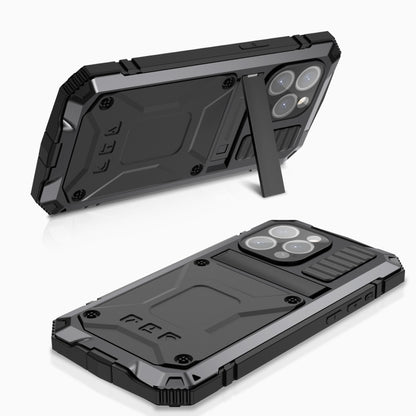 For iPhone 15 Pro R-JUST Shockproof Life Waterproof Dust-proof Metal + Silicone Phone Case with Holder(Black) - iPhone 15 Pro Cases by R-JUST | Online Shopping South Africa | PMC Jewellery