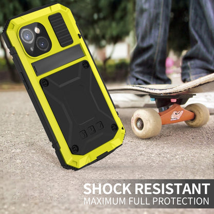 For iPhone 15 Plus R-JUST Shockproof Life Waterproof Dust-proof Metal + Silicone Phone Case with Holder(Yellow) - iPhone 15 Plus Cases by R-JUST | Online Shopping South Africa | PMC Jewellery