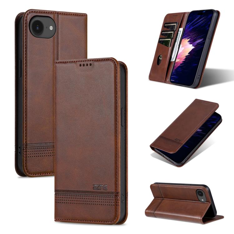 For iPhone 16e AZNS Magnetic Calf Texture Flip Leather Phone Case(Dark Brown) - free shipping - PMC TechLife - Order now!