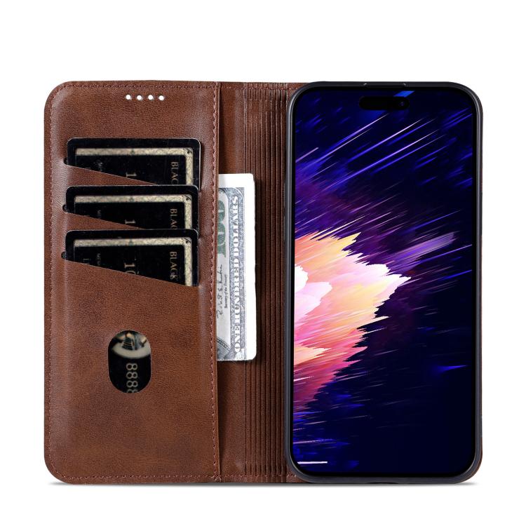 For iPhone 16e AZNS Magnetic Calf Texture Flip Leather Phone Case(Dark Brown) - free shipping - PMC TechLife - Order now!