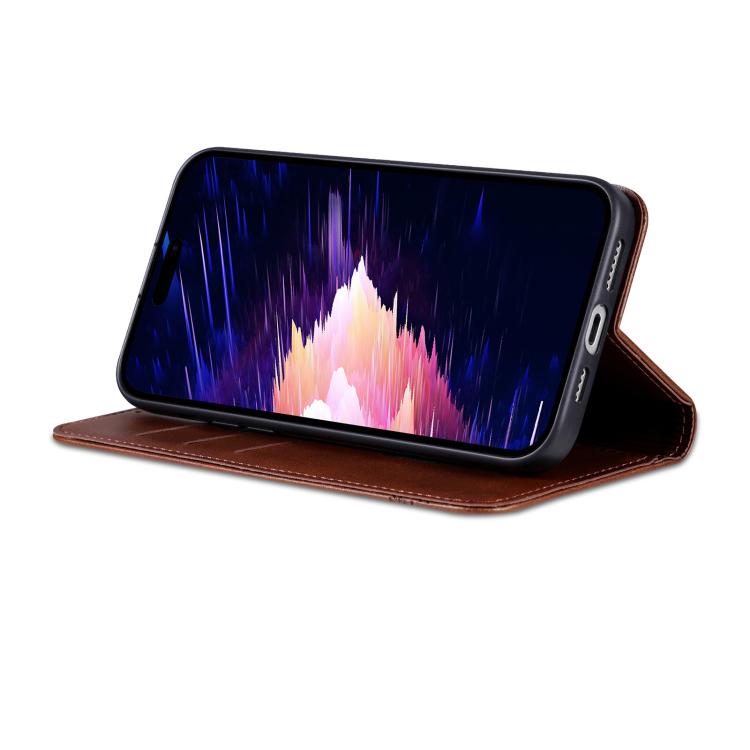 For iPhone 16e AZNS Magnetic Calf Texture Flip Leather Phone Case(Dark Brown) - free shipping - PMC TechLife - Order now!