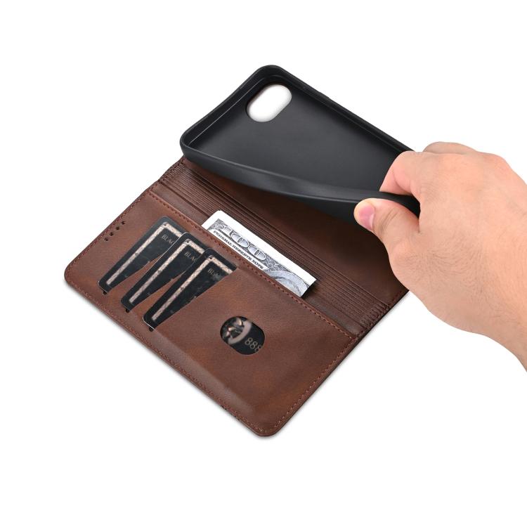 For iPhone 16e AZNS Magnetic Calf Texture Flip Leather Phone Case(Dark Brown) - free shipping - PMC TechLife - Order now!