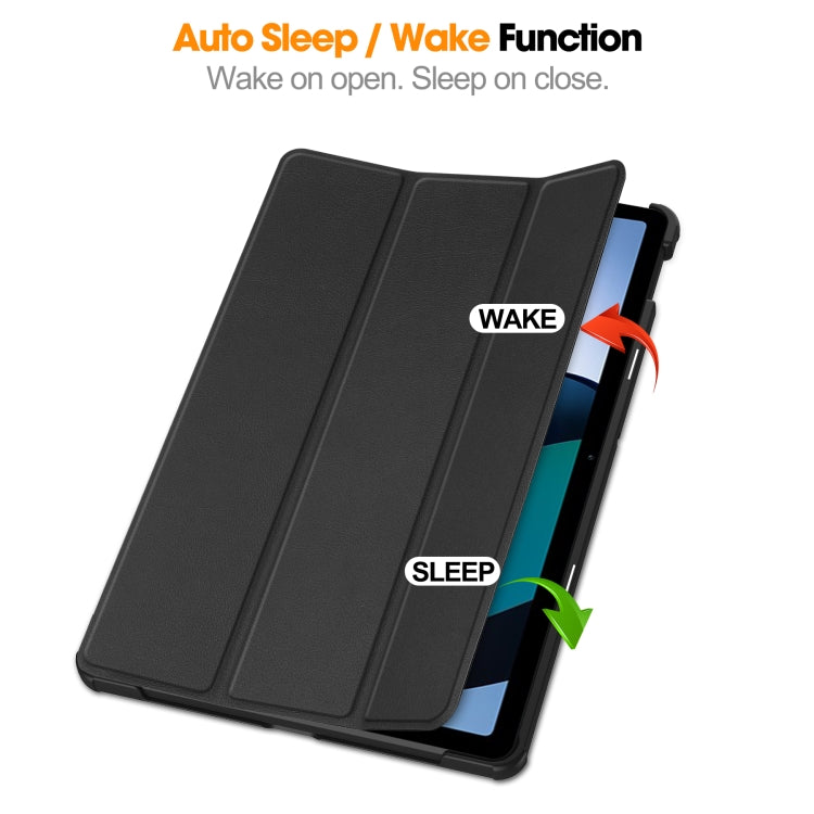 For Xiaomi Redmi Pad SE Custer Pure Color 3-Fold Holder Leather Tablet Case(Black) - More Tablet Cases by PMC TechLife | Online Shopping South Africa | PMC TechLife | Buy Now Pay Later Mobicred