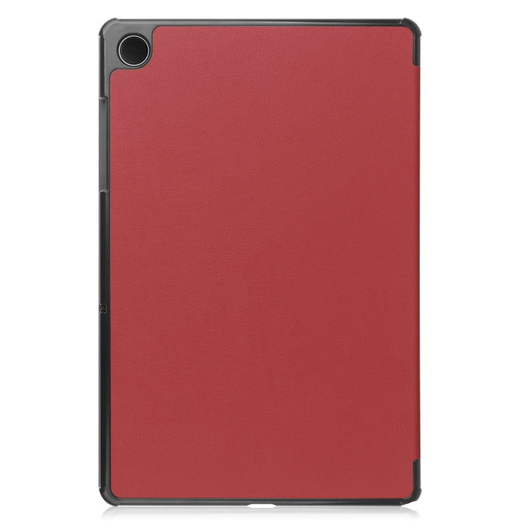 For Samsung Galaxy Tab A9 Custer Pure Color 3-Fold Holder Leather Tablet Case(Wine Red) - Others by PMC TechLife | Online Shopping South Africa | PMC TechLife | Buy Now Pay Later Mobicred
