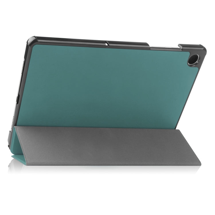 For Samsung Galaxy Tab A9 Custer Pure Color 3-Fold Holder Leather Tablet Case(Dark Green) - Others by PMC TechLife | Online Shopping South Africa | PMC TechLife | Buy Now Pay Later Mobicred