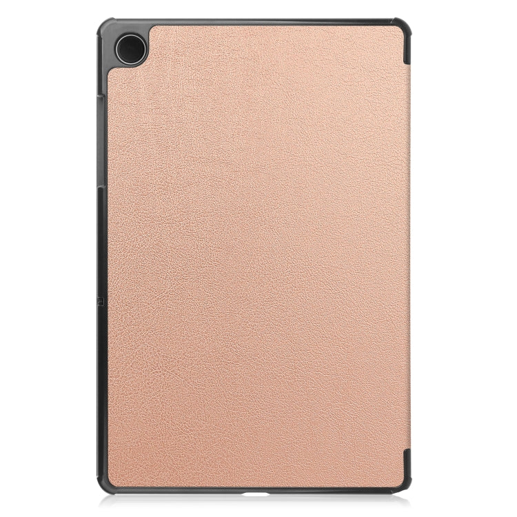 For Samsung Galaxy Tab A9 Custer Pure Color 3-Fold Holder Leather Tablet Case(Rose Gold) - Others by PMC TechLife | Online Shopping South Africa | PMC TechLife | Buy Now Pay Later Mobicred