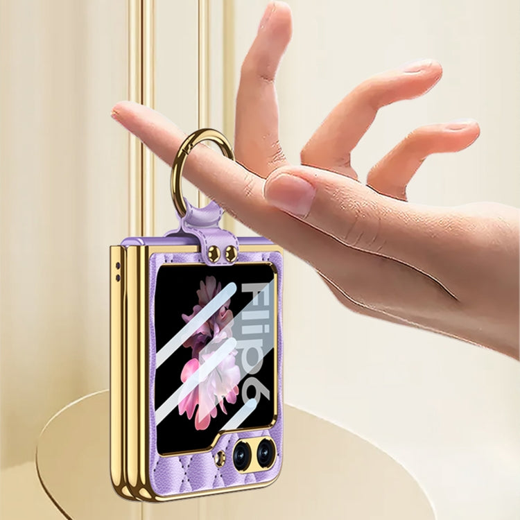 For Samsung Galaxy Z Flip6 / Flip7 FE GKK Integrated Plating Diamond Texture PU Phone Case with Ring(Purple) - free shipping - PMC Jewellery - Order now!