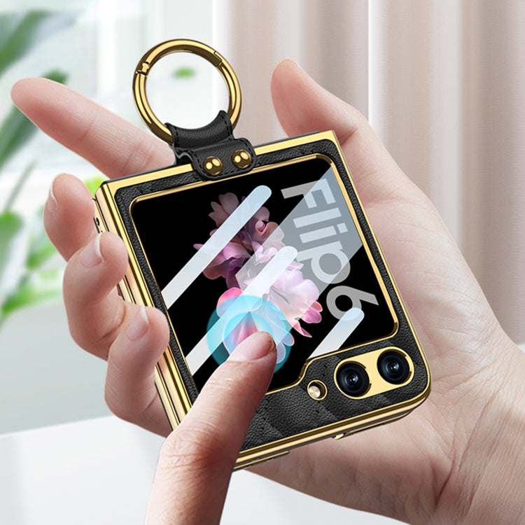For Samsung Galaxy Z Flip6 GKK Integrated Plating Diamond Texture PU Phone Case with Ring(Green) - free shipping - PMC Jewellery - Order now!